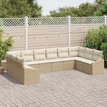 10-teiliges Garten Sofa Set mit Kissen Beige Poly Rattan