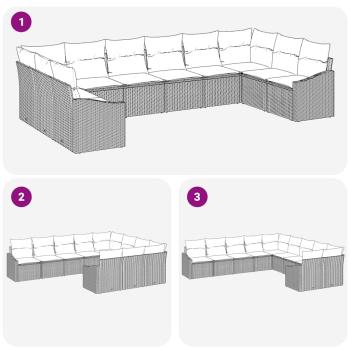 10-teiliges Garten Sofa Set mit Kissen Beige Poly Rattan