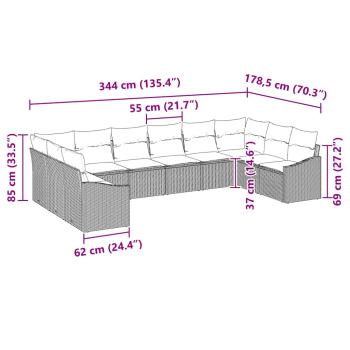 ARDEBO.de - 10-teiliges Garten Sofa Set mit Kissen Hellgrau Poly Rattan