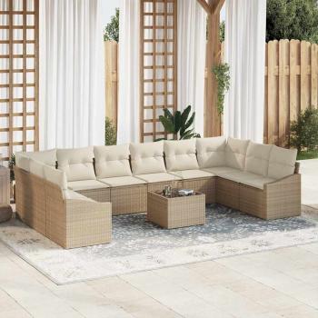 ARDEBO.de - 11-teiliges Garten-Sofa-Set mit Kissen aus braunem Poly Rattan
