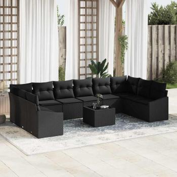 ARDEBO.de - 11-teiliges Gartensofa-Set mit Kissen Beige Poly Rattan