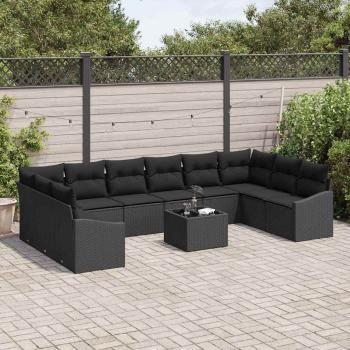 11-teiliges Gartensofa-Set mit Kissen Beige Poly Rattan