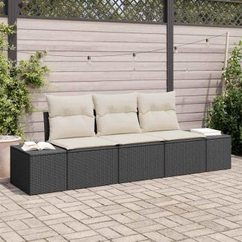 ARDEBO.de - 3 Teiliges Garten Sofa Set mit Kissen Schwarz Poly Rattan