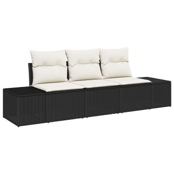 3 Teiliges Garten Sofa Set mit Kissen Schwarz Poly Rattan