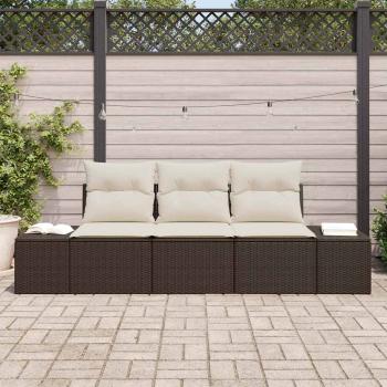 3-teiliges Garten-Sofa-Set mit Kissen, Braun Poly Rattan