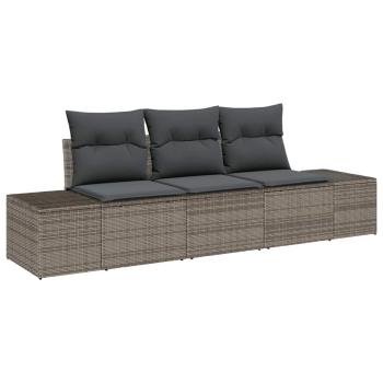3-Teiliges Garten Sofa Set mit Kissen Grau Poly Rattan