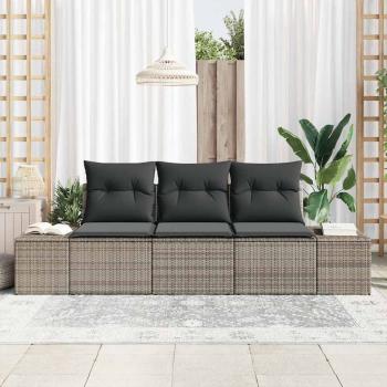 3-Teiliges Garten Sofa Set mit Kissen Grau Poly Rattan