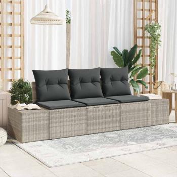 ARDEBO.de - 3-teiliges Garten Sofa Set mit Kissen Hellgrau Poly Rattan