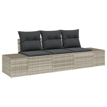 3-teiliges Garten Sofa Set mit Kissen Hellgrau Poly Rattan