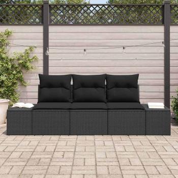 3-teiliges Garten Sofa Set mit Kissen Schwarz Poly Rattan
