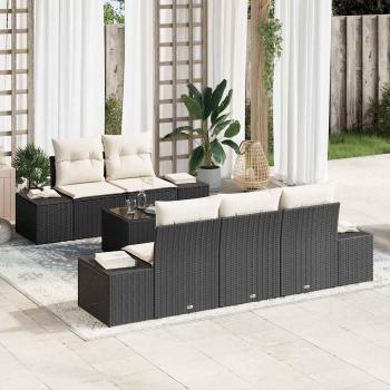 ARDEBO.de - 6-teiliges Garten-Sofa-Set mit Kissen, Schwarz Poly-Rattan