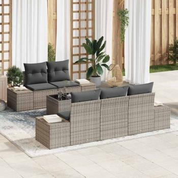 ARDEBO.de - 6-teiliges Garten Sofa Set mit Kissen Grau Poly Rattan