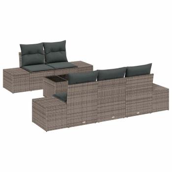 6-teiliges Garten Sofa Set mit Kissen Grau Poly Rattan