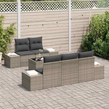 6-teiliges Garten Sofa Set mit Kissen Grau Poly Rattan