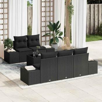 ARDEBO.de - 6-teiliges Garten Sofa Set mit Kissen Schwarz Poly Rattan