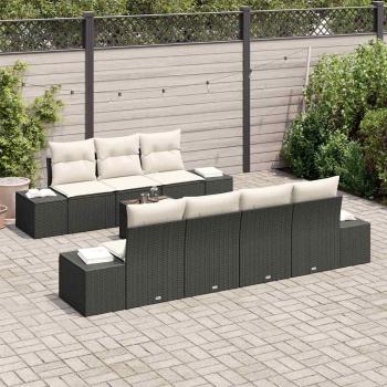 8-teiliges Garten Sofa Set mit Kissen in Schwarz aus Poly Rattan