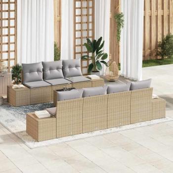 ARDEBO.de - 8-teiliges Garten Sofa Set mit Kissen Beige Poly Rattan