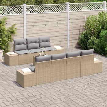 8-teiliges Garten Sofa Set mit Kissen Beige Poly Rattan