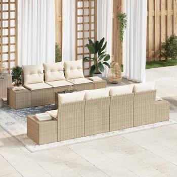 ARDEBO.de - 8-teiliges Garten Sofa Set mit Kissen Beige Poly-Rattan
