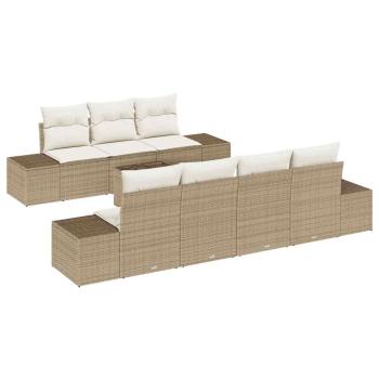 8-teiliges Garten Sofa Set mit Kissen Beige Poly-Rattan