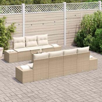 8-teiliges Garten Sofa Set mit Kissen Beige Poly-Rattan