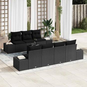 ARDEBO.de - 8 Teiliges Garten Sofa Set mit Kissen Schwarz Poly Rattan