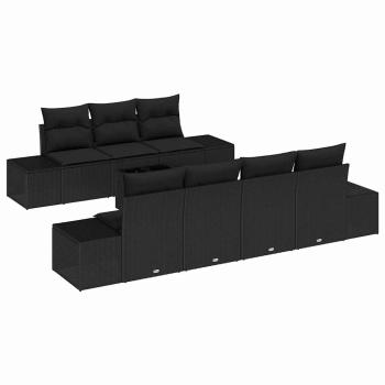 8 Teiliges Garten Sofa Set mit Kissen Schwarz Poly Rattan