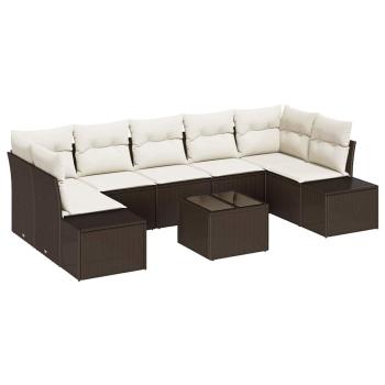 8-teiliges Garten-Sofa-Set mit Kissen aus braunem Poly-Rattan