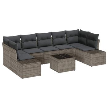 8-teiliges Garten Sofa Set mit Kissen Grau Poly Rattan
