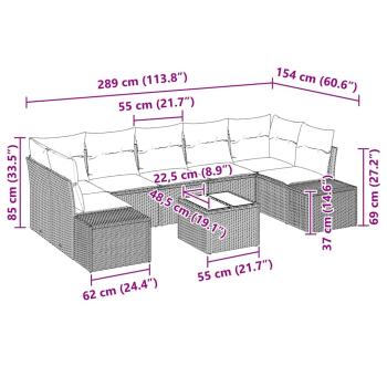 8-teiliges Garten Sofa Set mit Kissen Grau Poly Rattan