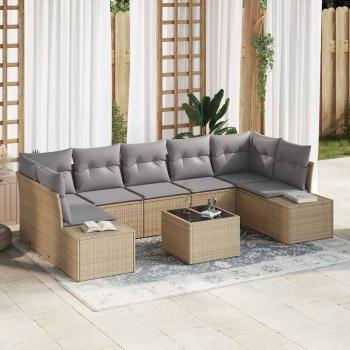 ARDEBO.de - Sofa Set mit Kissen 8 pcs Beige Poly Rattan