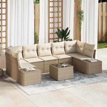 ARDEBO.de - 8 teiliges Garten Sofa Set mit Kissen Beige Poly Rattan