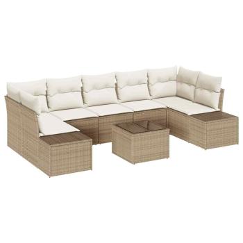 8 teiliges Garten Sofa Set mit Kissen Beige Poly Rattan