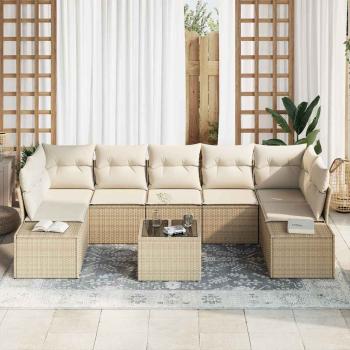 8 teiliges Garten Sofa Set mit Kissen Beige Poly Rattan