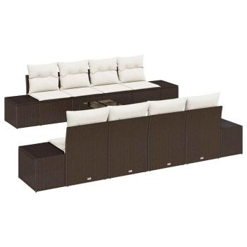 9-teiliges Garten-Sofa-Set mit Kissen Braun Poly Rattan