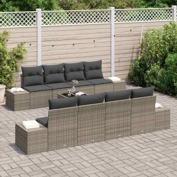 9-teiliges Garten Sofa Set mit Kissen Grau Poly Rattan