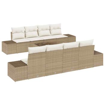9-teiliges Garten-Sofa-Set mit Kissen Beige Poly Rattan