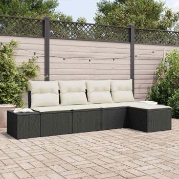 ARDEBO.de - 5-teiliges Garten-Sofa Set mit Kissen in Schwarz aus Poly Rattan