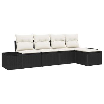 5-teiliges Garten-Sofa Set mit Kissen in Schwarz aus Poly Rattan