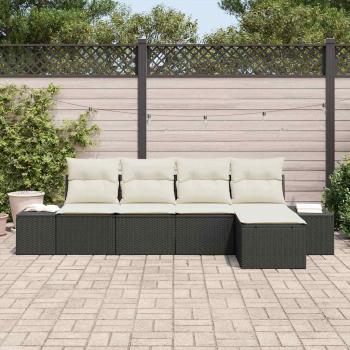 5-teiliges Garten-Sofa Set mit Kissen in Schwarz aus Poly Rattan