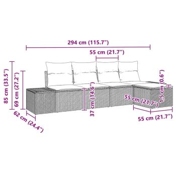 5-teiliges Garten-Sofa-Set mit Kissen Grau Poly Rattan