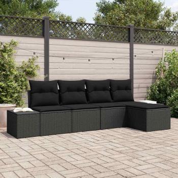 ARDEBO.de - 5-teiliges Garten Sofa Set mit Kissen Schwarz Poly Rattan