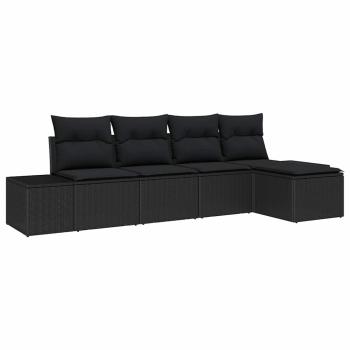5-teiliges Garten Sofa Set mit Kissen Schwarz Poly Rattan