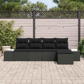 5-teiliges Garten Sofa Set mit Kissen Schwarz Poly Rattan