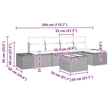 5-teiliges Garten-Sofa-Set mit Kissen Braun Poly-Rattan
