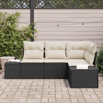 4-teiliges Garten-Sofa-Set mit Kissen Schwarz Poly-Rattan
