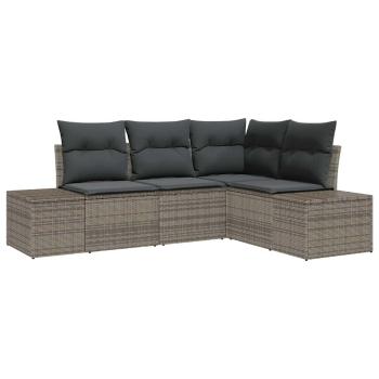 4-teiliges Garten Sofa Set mit Kissen Grau Poly Rattan