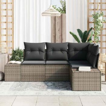 4-teiliges Garten Sofa Set mit Kissen Grau Poly Rattan