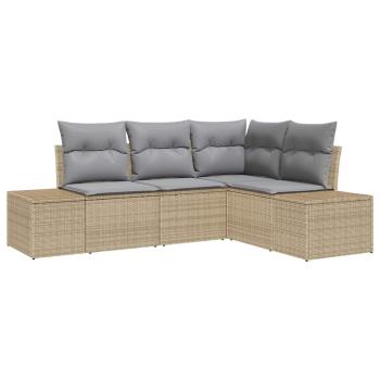4-teiliges Garten Sofa Set mit Kissen Beige Poly Rattan