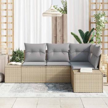 4-teiliges Garten Sofa Set mit Kissen Beige Poly Rattan